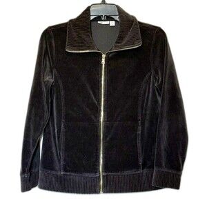 Croft & Barrow Jacket Women's Sz PS Black Velvet Full Zip Gothic Preppy Chic